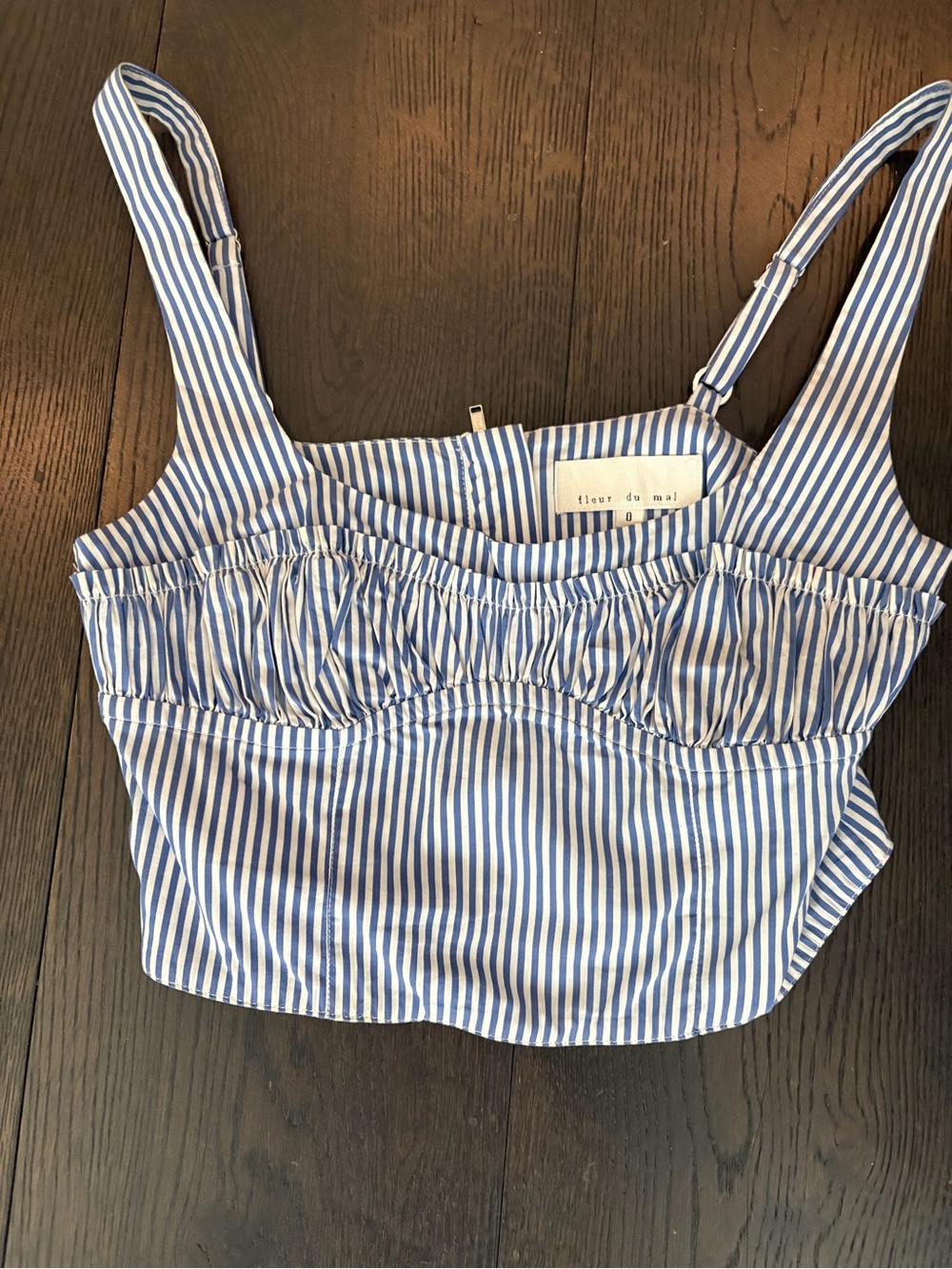 FLEUR DU MAL Poplin Bustier l Striped Blue & White Tank Top size 0 - Picture 7 of 12